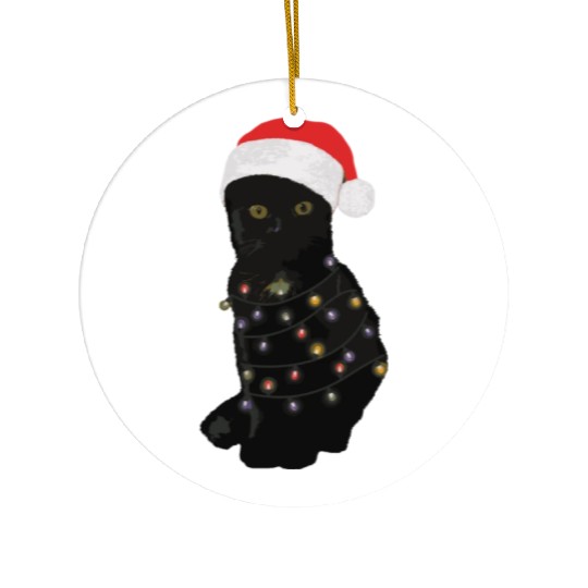 Black Cat Christmas Light Funny Cat Lover Ceramic Ornaments