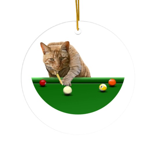 9 BALL POOL CAT Ceramic Ornaments