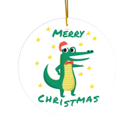 Crocodile Merry Christmas Stars Santa Claus Hat Ceramic Ornaments