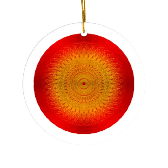 Red Circle Golden Sun Illustration Ceramic Ornaments