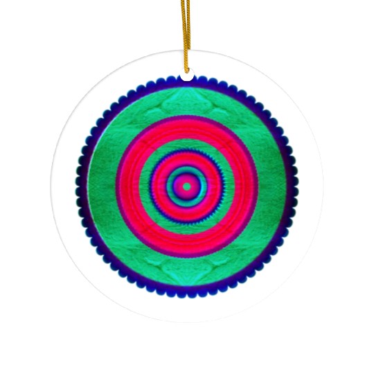 Green-Pink Circle Geometric Pattern Ceramic Ornaments