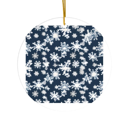 Snow pattern on navy blue background Ceramic Ornaments