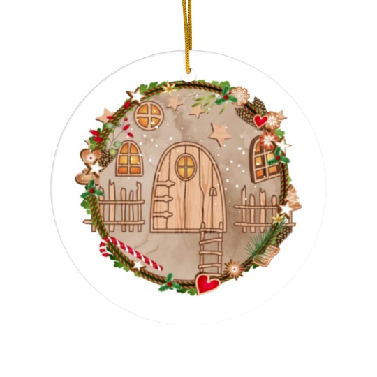 Elf door in Christmas wreath for Christmas Ceramic Ornaments