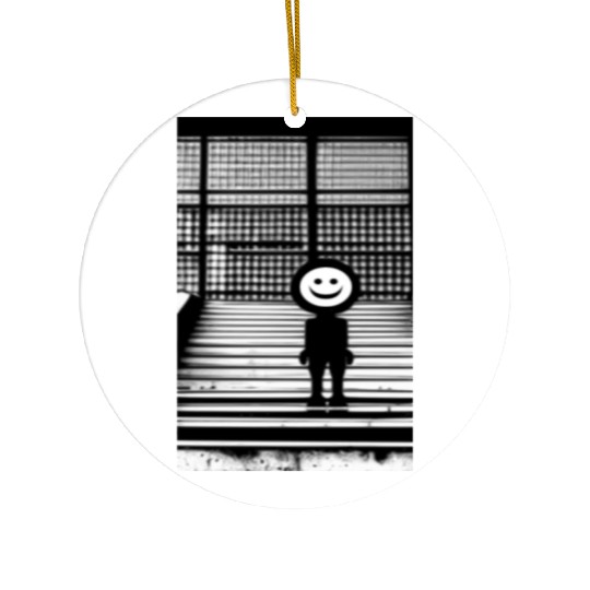 Smiley Face in Ceramic Ornaments Standing on the Steps Street