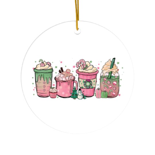 Hot Chocolate Cup Peppermint Mocha Ceramic Ornaments