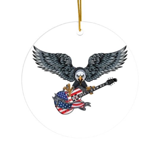 Guitar Eagle USA Flag Patriotic Guitar Lovers US Ceramic Ornaments