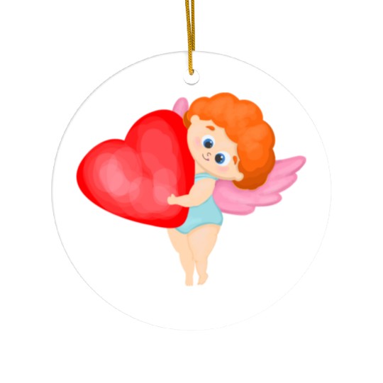 Lovely cupids. Cupid with a red heart Ceramic Ornaments
