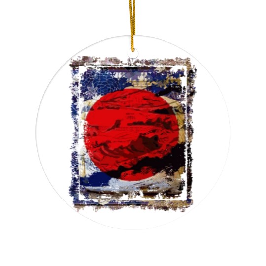 Japan Flag Red Circle Blue Mountain Collage Art 74 Ceramic Ornaments