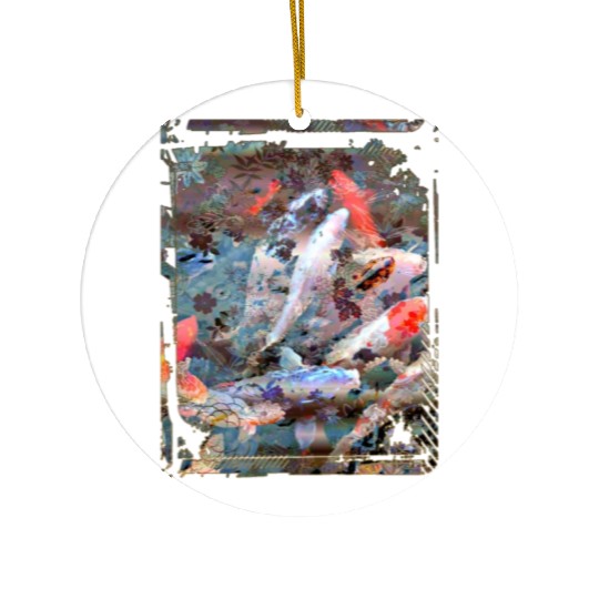 Japan Koi Fish Pond Collage Art 88 Ceramic Ornaments