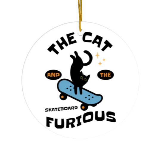 cat playing skateboard Ceramic Ornaments