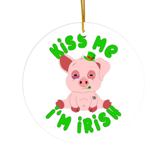 St Patricks Day Year of the Pig Shenanigan Piglet Ceramic Ornaments