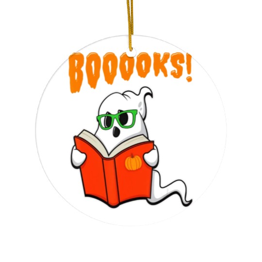 Funny Teacher Halloween Ghost Books Reading Ceramic Ornaments