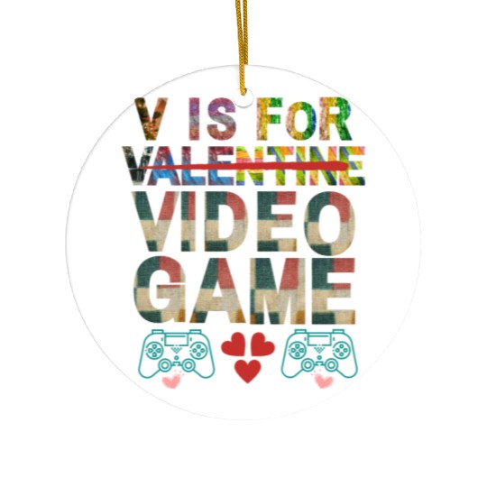 V is for not valentine video game Apparel Ceramic Ornaments