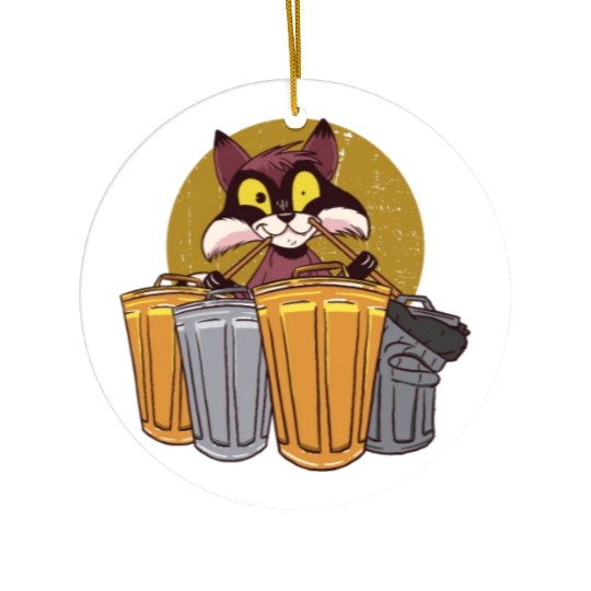 Raccoon Playing Drums Using Trash Cans - Funny Ceramic Ornaments