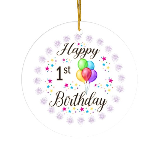 Happy 1st Birthday with Balloons Ceramic Ornaments