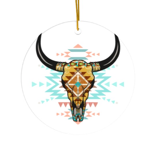 Western Aztec Bull Skull Ceramic Ornaments