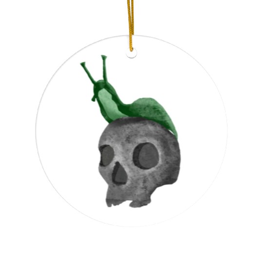 Green Snail on Skull Illustration Ceramic Ornaments