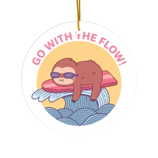 Go With The Flow Sloth Chilling on Surfboard Ceramic Ornaments