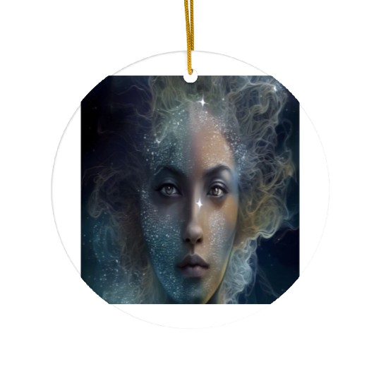 shiny star woman face in the space Ceramic Ornaments