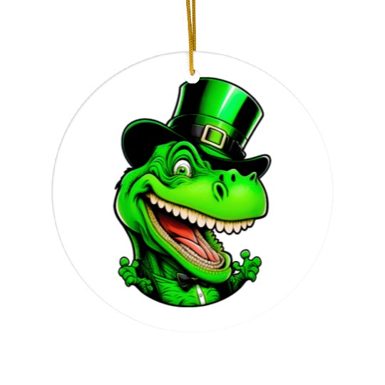 Funny St Patricks Day Dinosaur With Top Hat Ceramic Ornaments