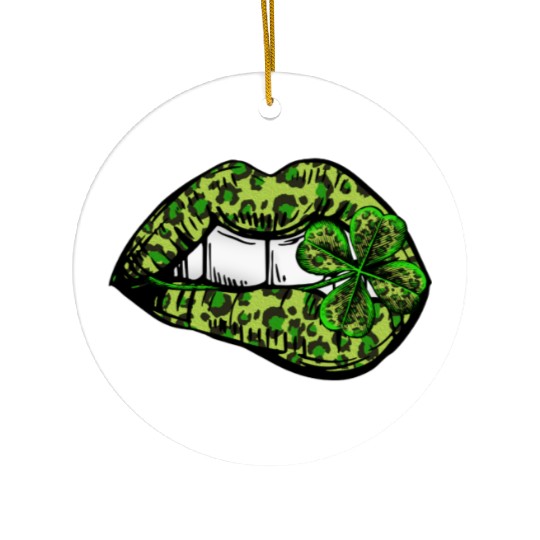 Leopard Green Irish Lips St Patricks Day Ceramic Ornaments