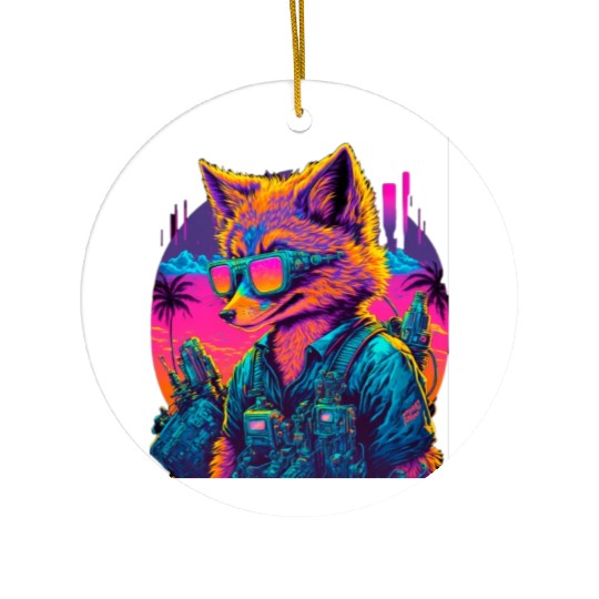 Retro Futuristic Synthwave Fox Ceramic Ornaments