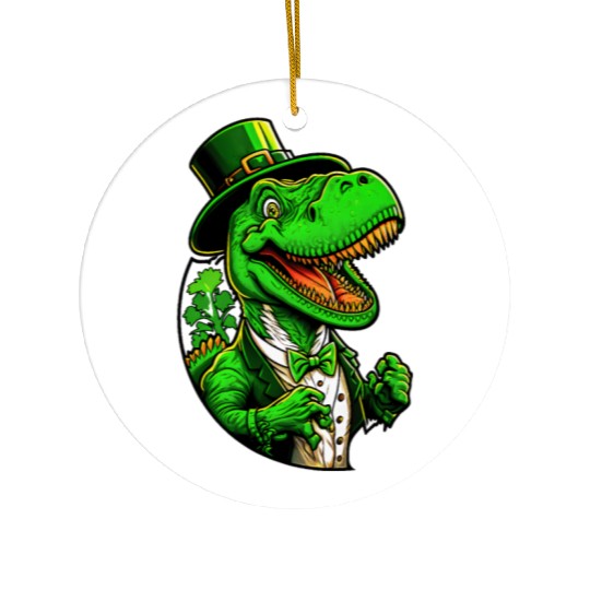 St Patricks Day T-rex Dinosaur With Top Hat Ceramic Ornaments