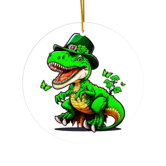 St. Patrick Day T-rex Dinosaur With Hat Ceramic Ornaments