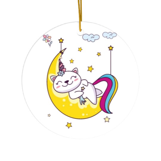 Unicorn pony cat on the moon, magic sleeping time Ceramic Ornaments