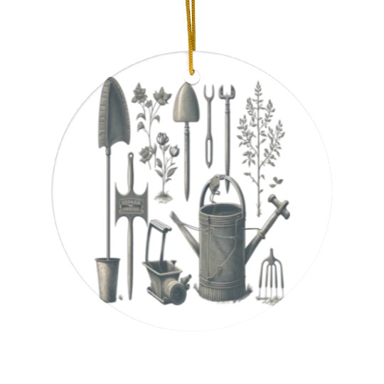 Florist Gardener Dad Grayscale Gardening Tools Ceramic Ornaments