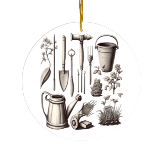 Florist Gardener Dad Grayscale Gardening Tools Ceramic Ornaments