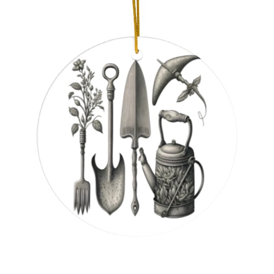 Florist Gardener Dad Grayscale Gardening Tools Ceramic Ornaments