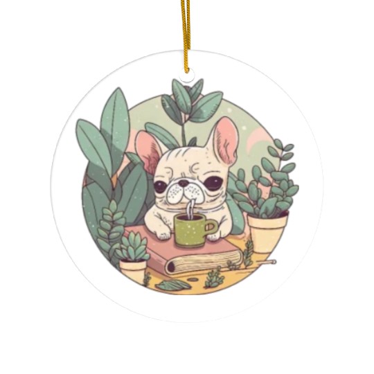 Cute Frenchie, Coffee & Books: A Perfect Pairing Ceramic Ornaments