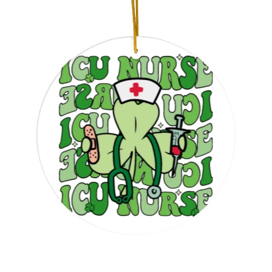 Groovy ICU Nurse Funny Shamrock St Ceramic Ornaments