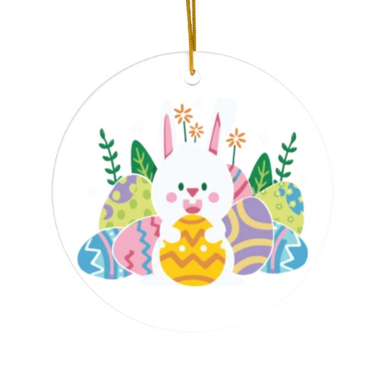 Cute Easter Bunny Egg Hunt Ceramic Ornaments