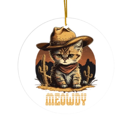 Meowdy - Funny Mashup Between Meow and Howdy - Cat Ceramic Ornaments