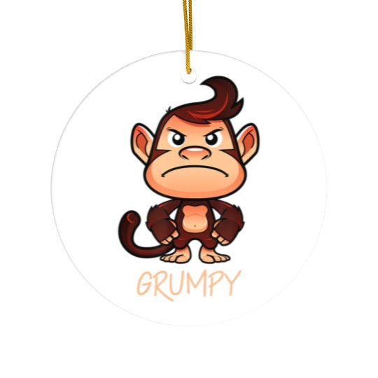 Grumpy Monkey Meme Aesthetic Bad Mood chimpanzee Ceramic Ornaments