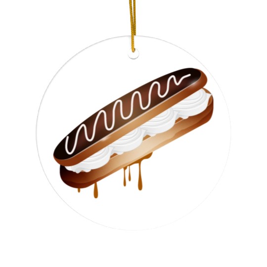Illustration of a stuffed eclair with cream Ceramic Ornaments