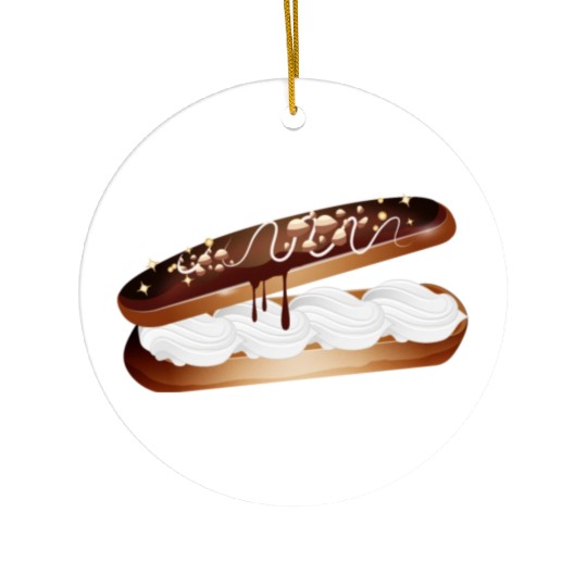 Illustration of a stuffed eclair with cream Ceramic Ornaments