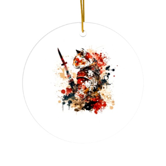 Cute Samurai Cat Ceramic Ornaments