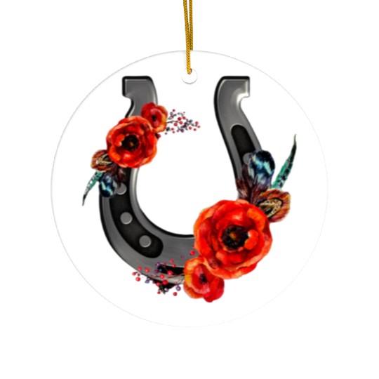 Floral Horseshoe With Poppies Ceramic Ornaments
