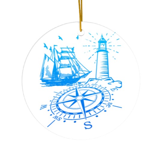 Maritim lighthouse compass sailing ship north Ceramic Ornaments