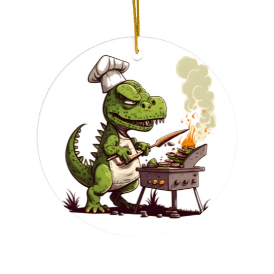 Baby Dinosaur Using A Charcoal Grill Cooking Meat Ceramic Ornaments