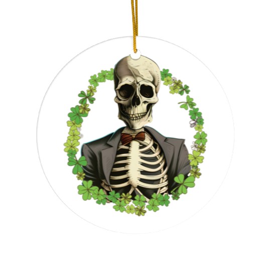 Skeleton Vintage Retro Creepy Cute Shamrock Ceramic Ornaments