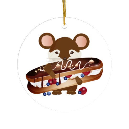 cute mouse with delicious chocolate eclair Ceramic Ornaments