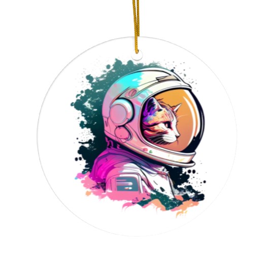Aesthetic Vaporwave Space Cat 80s 90s Astronaut Ceramic Ornaments