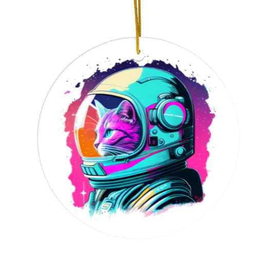 Aesthetic Vaporwave Space Cat 80s 90s Astronaut Ceramic Ornaments