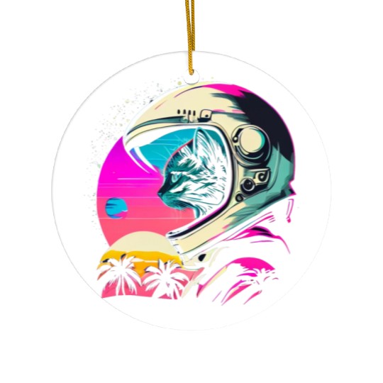 Aesthetic Vaporwave Space Cat 80s 90s Astronaut Ceramic Ornaments