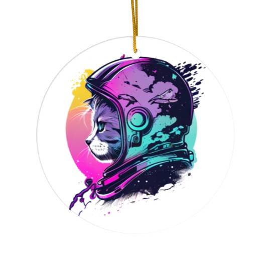 Aesthetic Vaporwave Space Cat 80s 90s Astronaut Ceramic Ornaments