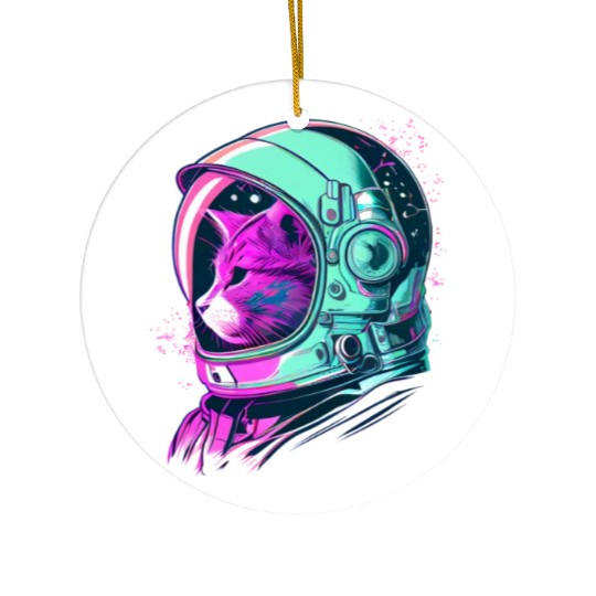 Aesthetic Vaporwave Space Cat 80s 90s Astronaut Ceramic Ornaments